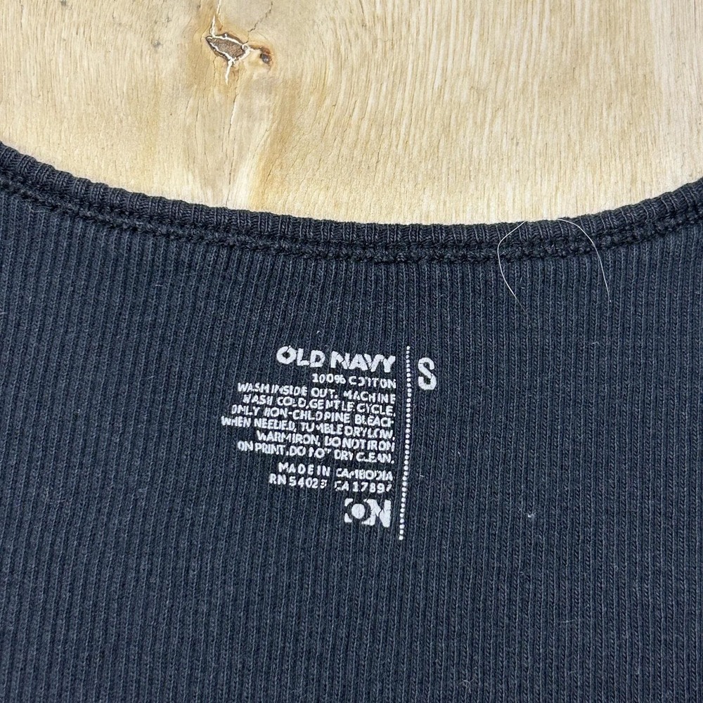 Y2K Old Navy Tank Top Womens Small Black Floral Scoop Neck Ribbed Tropical Top - Picture 3 of 6